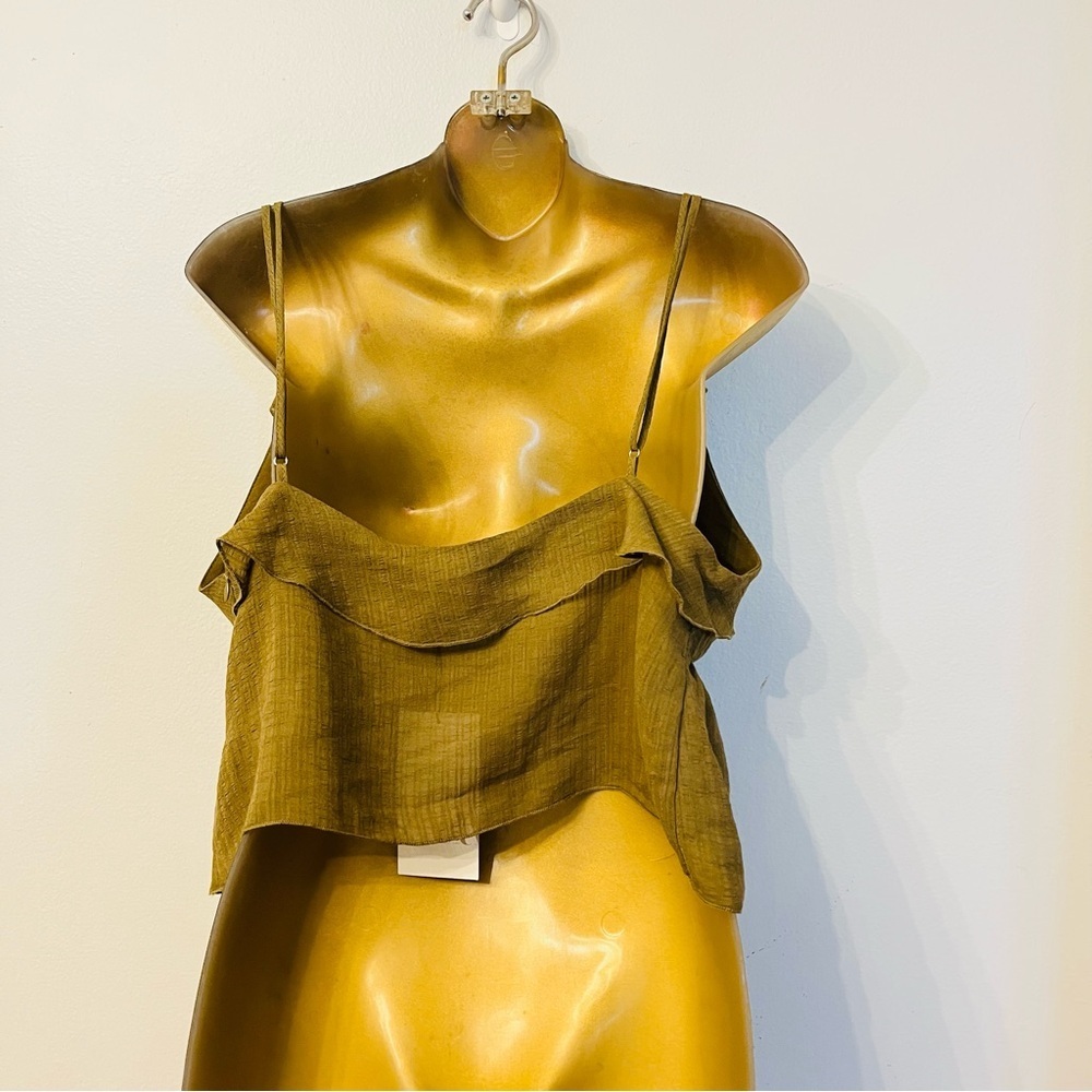 Zara Olive Green Ruffle Sleeveless Top - Picture 3 of 4